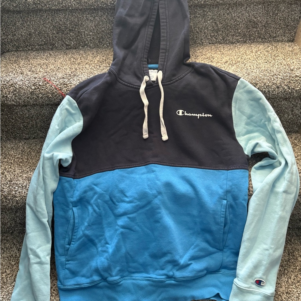 Champion Navy Hoodie with White Drawstrings